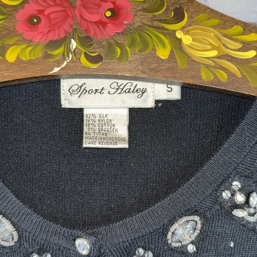 SPORT HAYLEY Embellished Black Cardigan Rhinestone Crystal Knit Sweater Size S - Picture 7 of 7